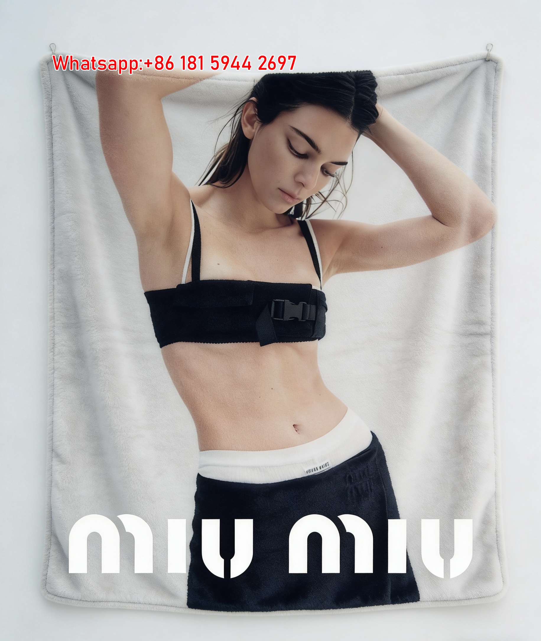 Miu Miu Black & White Flannel Throw Blanket IMG_0609